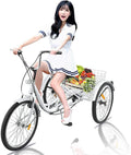 Adult Tricycles 7 Speed, Adult Trikes 24 3 Wheel Bikes, Three-Wheeled Bicycles Cruise Trike with Shopping Basket Cargo Basket for Seniors, Women, Men