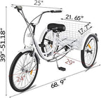 Adult Tricycles 7 Speed, Adult Trikes 24 3 Wheel Bikes, Three-Wheeled Bicycles Cruise Trike with Shopping Basket Cargo Basket for Seniors, Women, Men