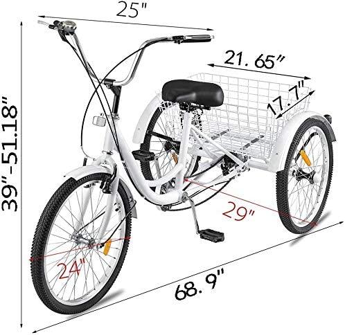 Adult Tricycles 7 Speed, Adult Trikes 24 3 Wheel Bikes, Three-Wheeled Bicycles Cruise Trike with Shopping Basket Cargo Basket for Seniors, Women, Men
