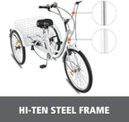 Adult Tricycles 7 Speed, Adult Trikes 24inch 3 Wheel Bikes, Three-Wheeled Bicycles Cruise Trike with Shopping Basket for Seniors, Women, Men