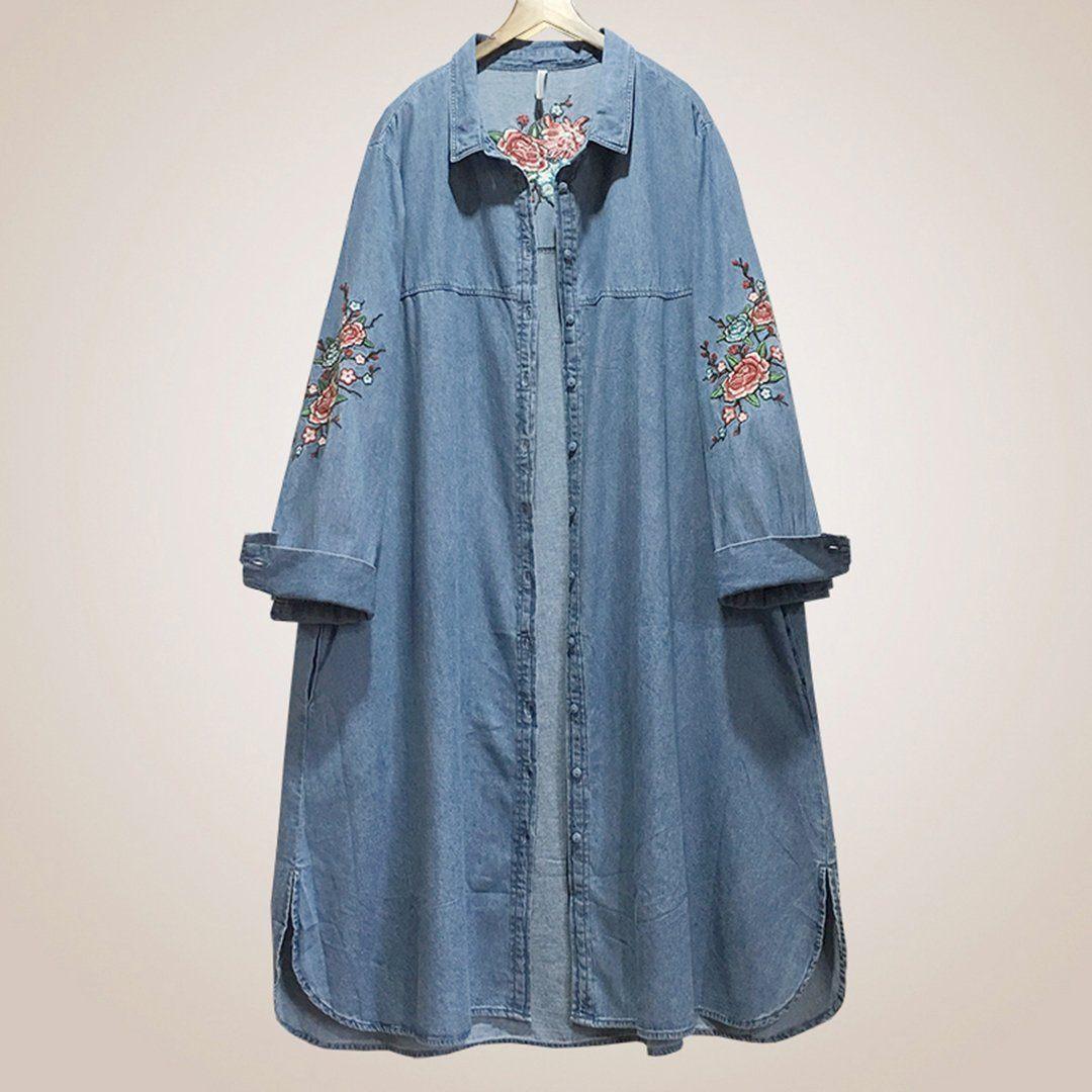 babakud women denim embroidery loose casual coat