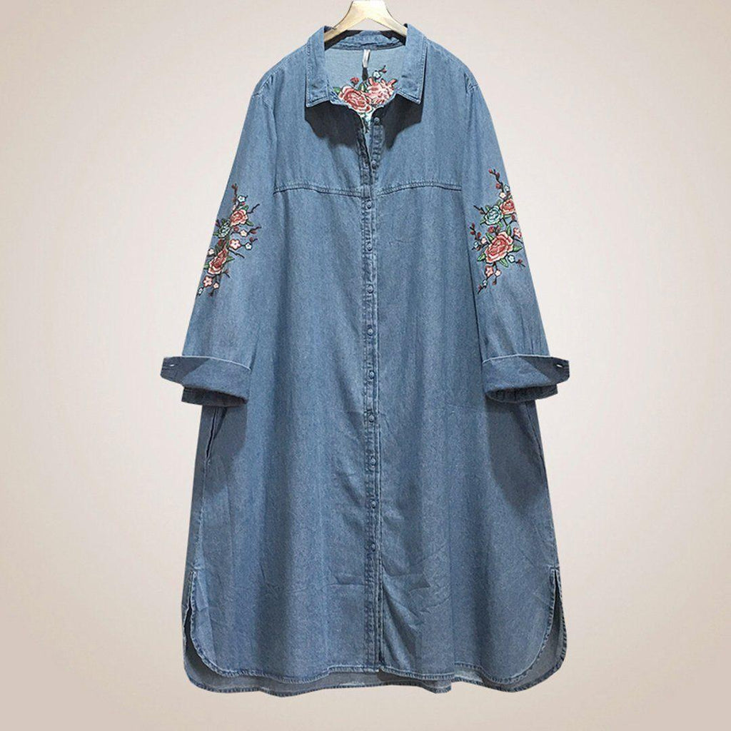 babakud women denim embroidery loose casual coat