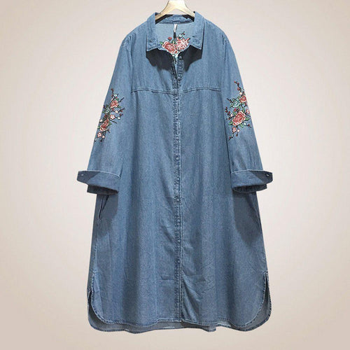 babakud women denim embroidery loose casual coat