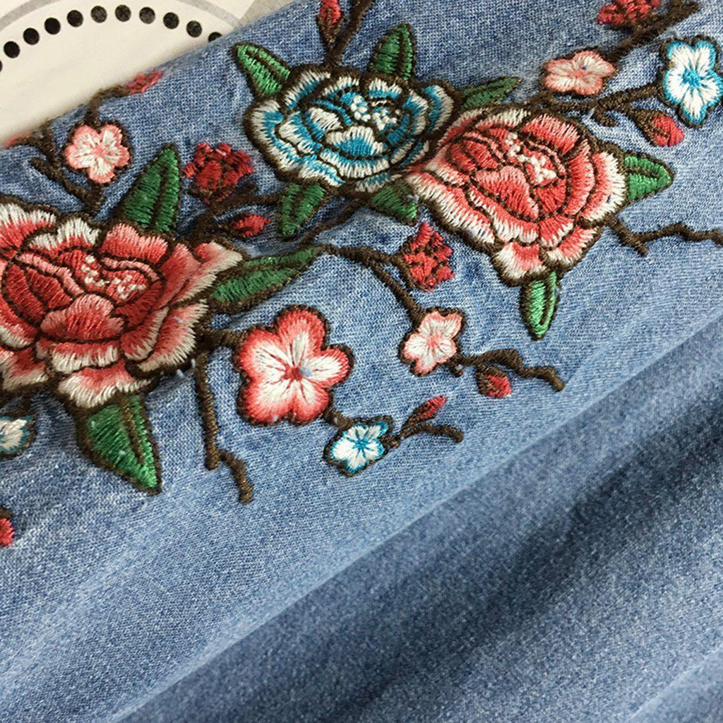 babakud women denim embroidery loose casual coat