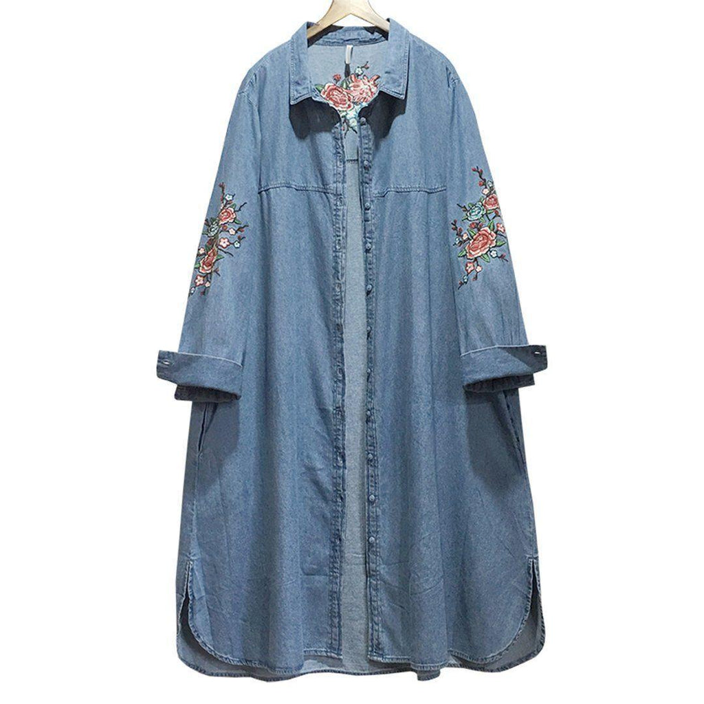 babakud women denim embroidery loose casual coat