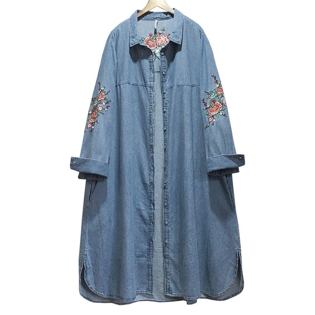 babakud women denim embroidery loose casual coat
