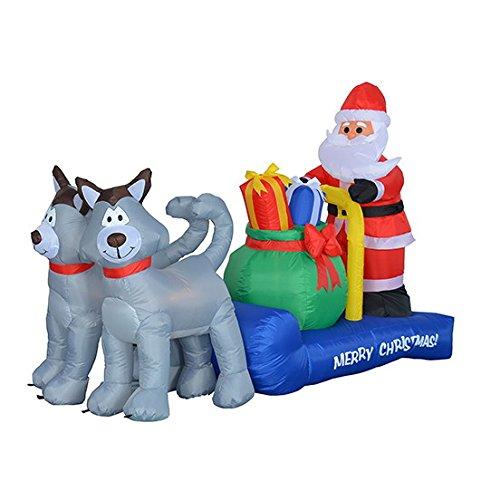 Bzb Goods 7 Foot Long Christmas Inflatable Santa Claus On Sleigh With Husky Decoration