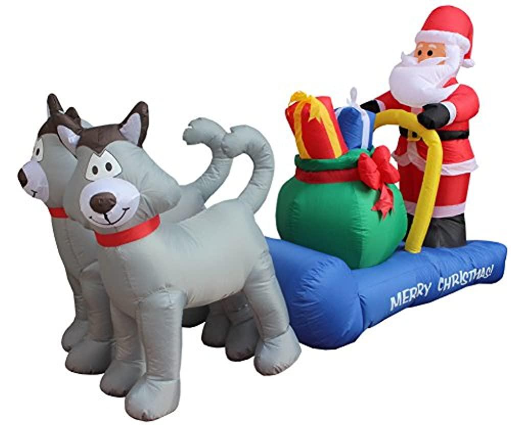Bzb Goods 7 Foot Long Christmas Inflatable Santa Claus On Sleigh With Husky Decoration