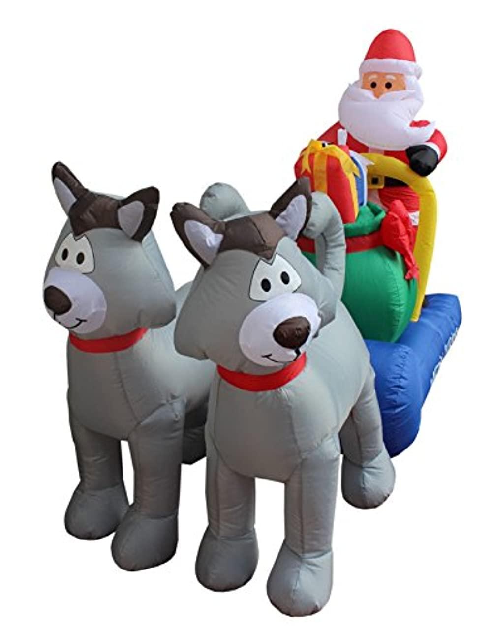 Bzb Goods 7 Foot Long Christmas Inflatable Santa Claus On Sleigh With Husky Decoration