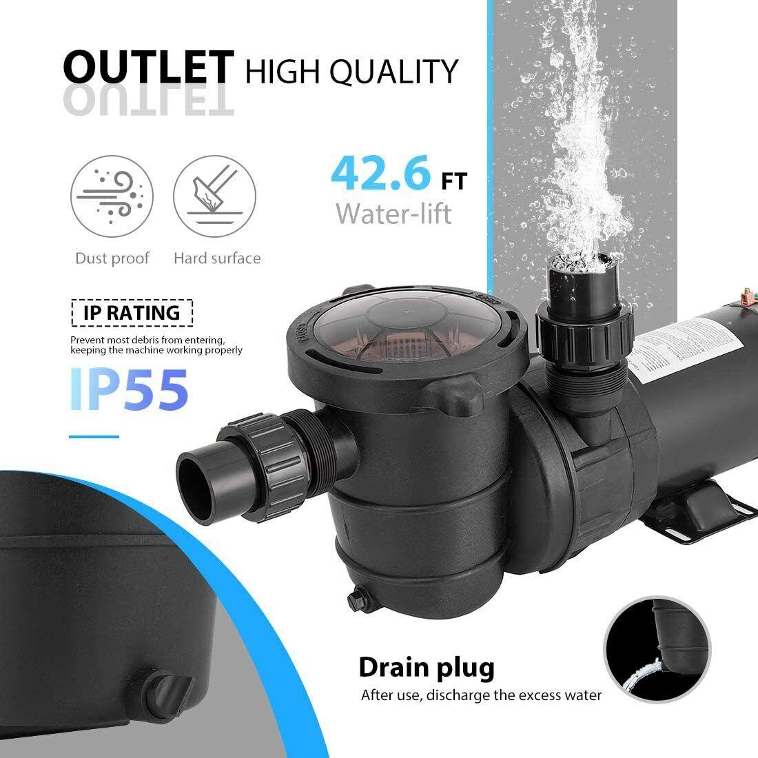 1.0 hp 5220 gph above ground swimming pool pump w/ strainer basket etl certified