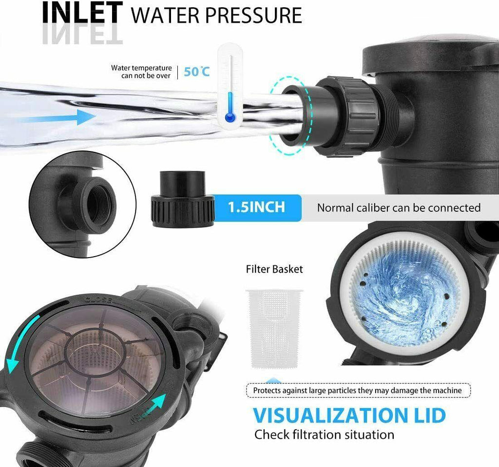 1.0 hp 5220 gph above ground swimming pool pump w/ strainer basket etl certified