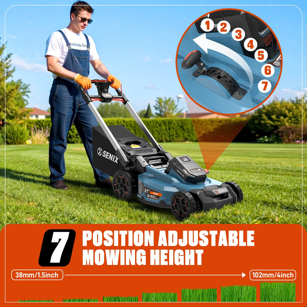 21" 60V Electric Push Lawn Mower, Cordless Push Mower with 6.0Ah Battery &amp; Charger, 7-Height Adjustment, LED Light (Note: Battery &amp; Mower Shipped Separately)