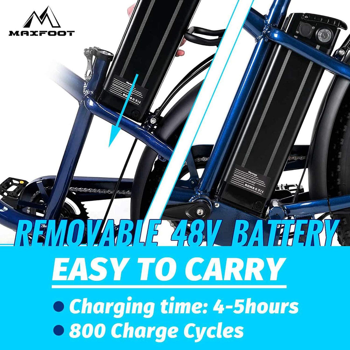 NF MaxFoot MF-18 Electric Bike 26" Fat Tire, 750W 48v 13Ah Mountain Ebikes, Removable Lithium Battery Commuter Bicycle, 23 MPH Max Speed LCD Display