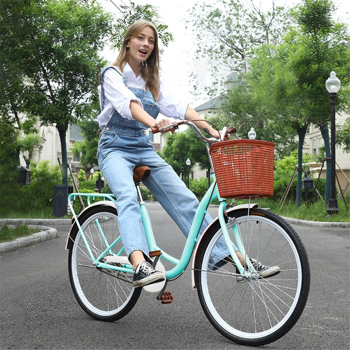 26 Inch Classic Bicycle Retro Bicycle Beach Cruiser Bicycle Retro Bicycle,Cruiser Bikes,Blue