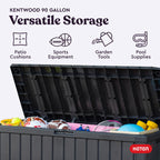 Kent92 Gallon Resin Deck Box-Organization and Storafor Patio Furniture Outdoor Cushions, Throw Pillows, Garden Tools and Pool Floats, Dark Grey