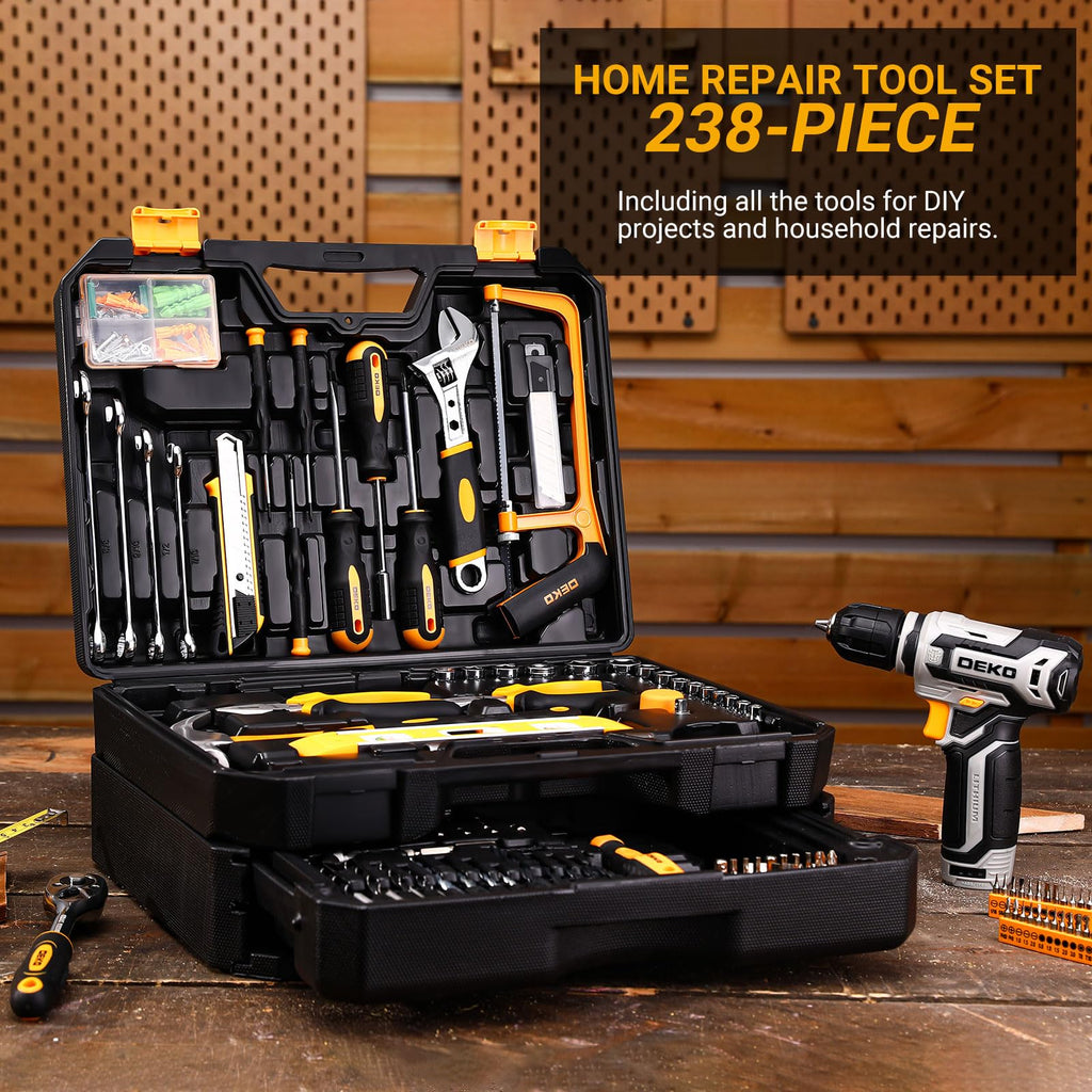 Tool Kit Box Drill Set： Home Mechanic Toolbox with 12V Power Cordless Drill Hand Repair Tools Sets Combo Kits StoraOrganizer Drawer Case for Men
