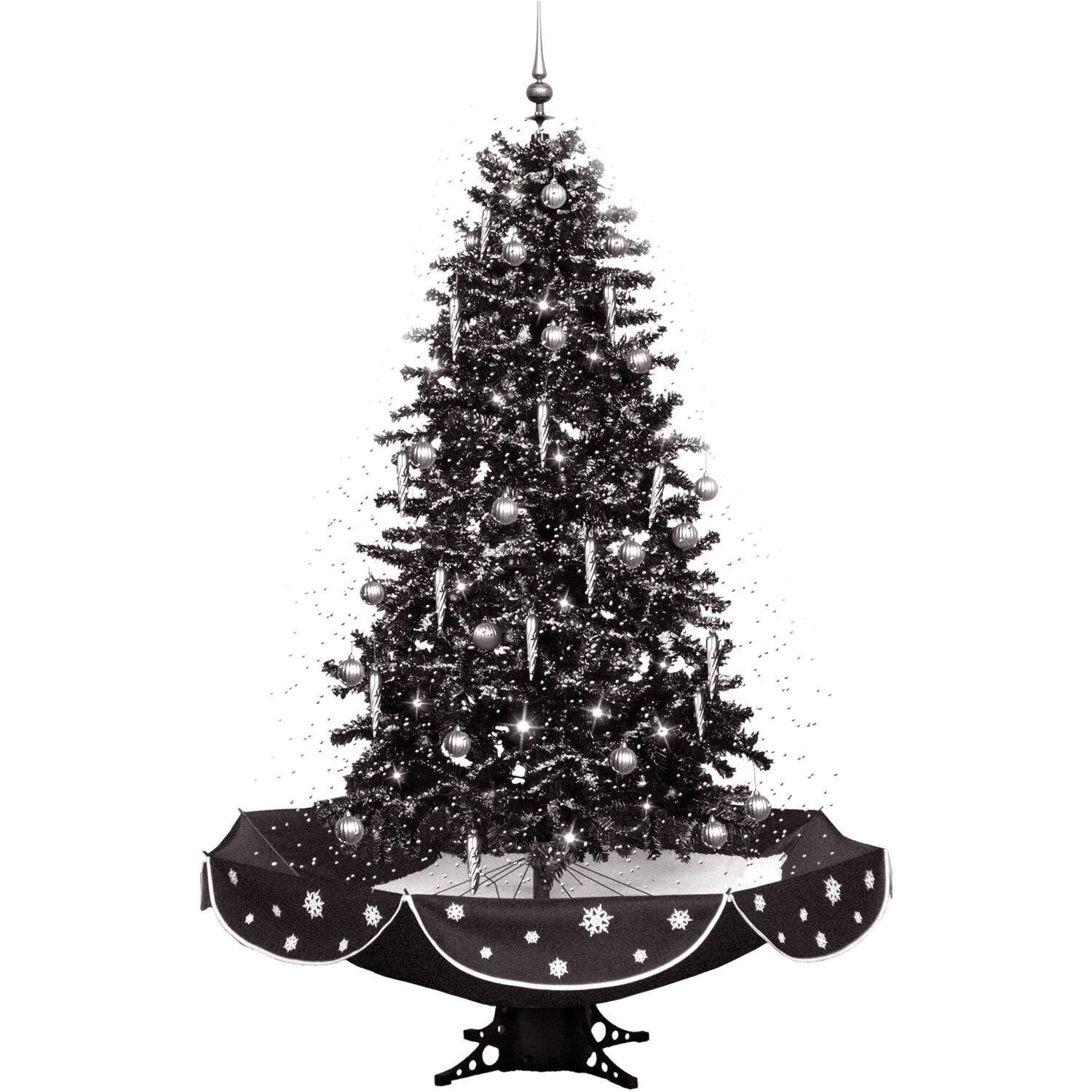 Fraser Hill Farm White Prelit LED Black Decorated Pine Musical Christmas Tree, with Umbrella Base 6.25'