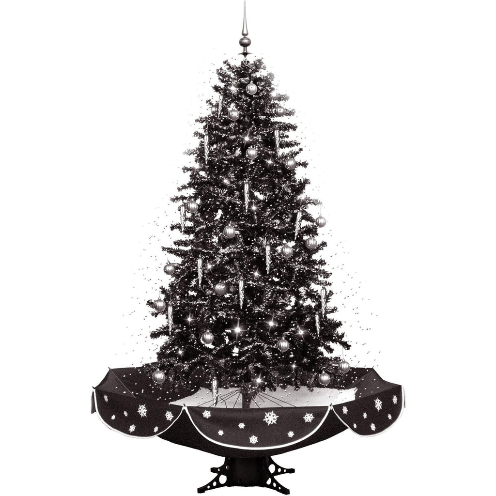 Fraser Hill Farm White Prelit LED Black Decorated Pine Musical Christmas Tree, with Umbrella Base 6.25'
