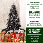 Fraser Hill Farm White Prelit LED Black Decorated Pine Musical Christmas Tree, with Umbrella Base 6.25'