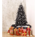 Fraser Hill Farm White Prelit LED Black Decorated Pine Musical Christmas Tree, with Umbrella Base 6.25'