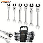 6pcs/set Tubing Ratchet Wrench Metric Tubing Wrench Set, Open Flexible Head 72 Teeth For Car Repair Oil Wrenches Hand Tools