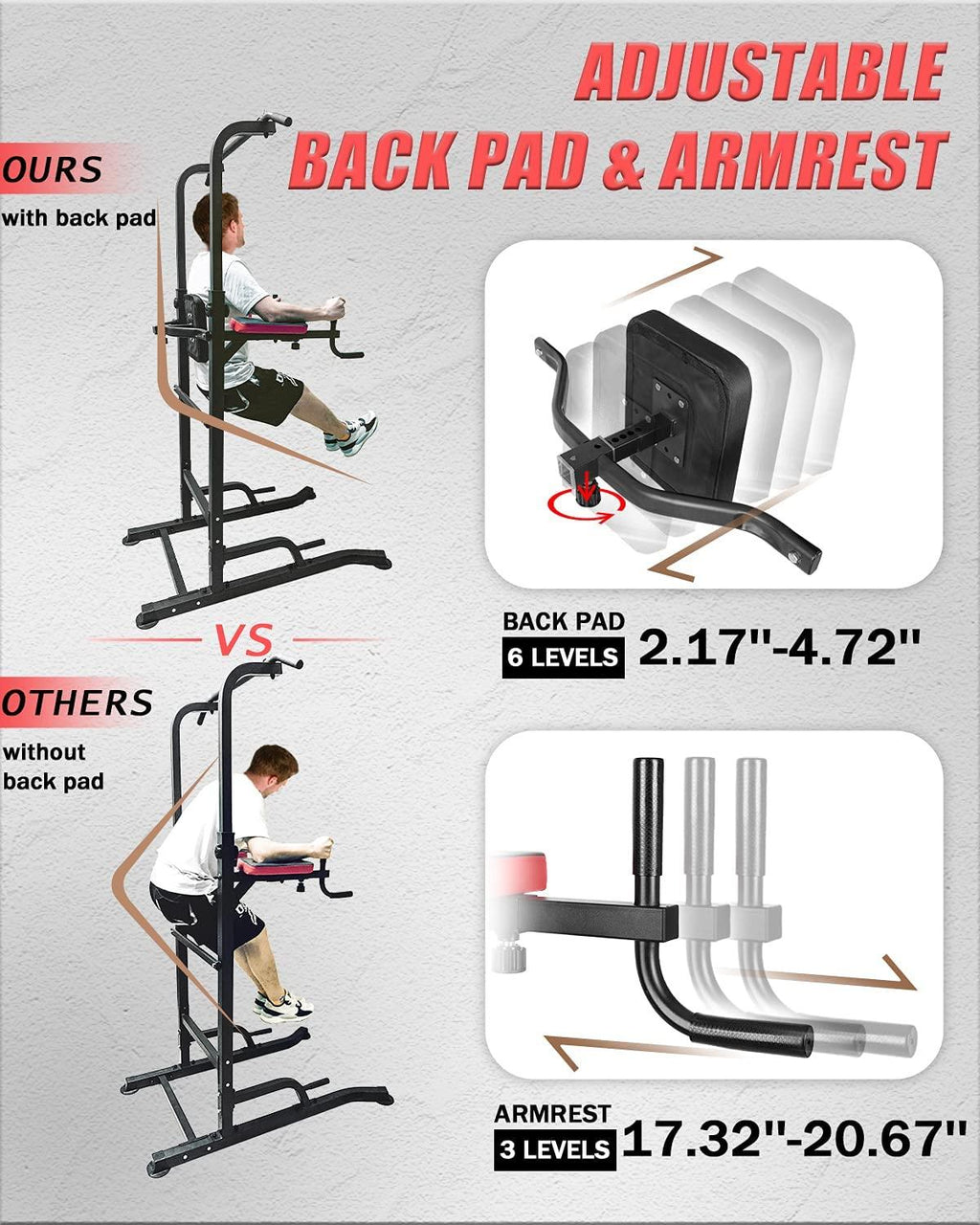INTEY Power Tower Dip Station Pull Up Bar for Home Gym Strength Training Workout Equipment Adjustable Multi-Function Home Gym Fitness Equipment