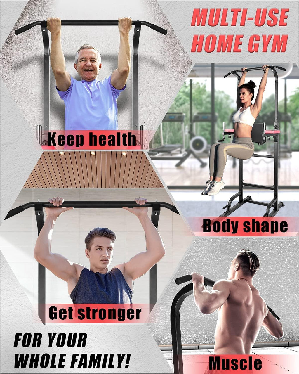 INTEY Power Tower Dip Station Pull Up Bar for Home Gym Strength Training Workout Equipment Adjustable Multi-Function Home Gym Fitness Equipment