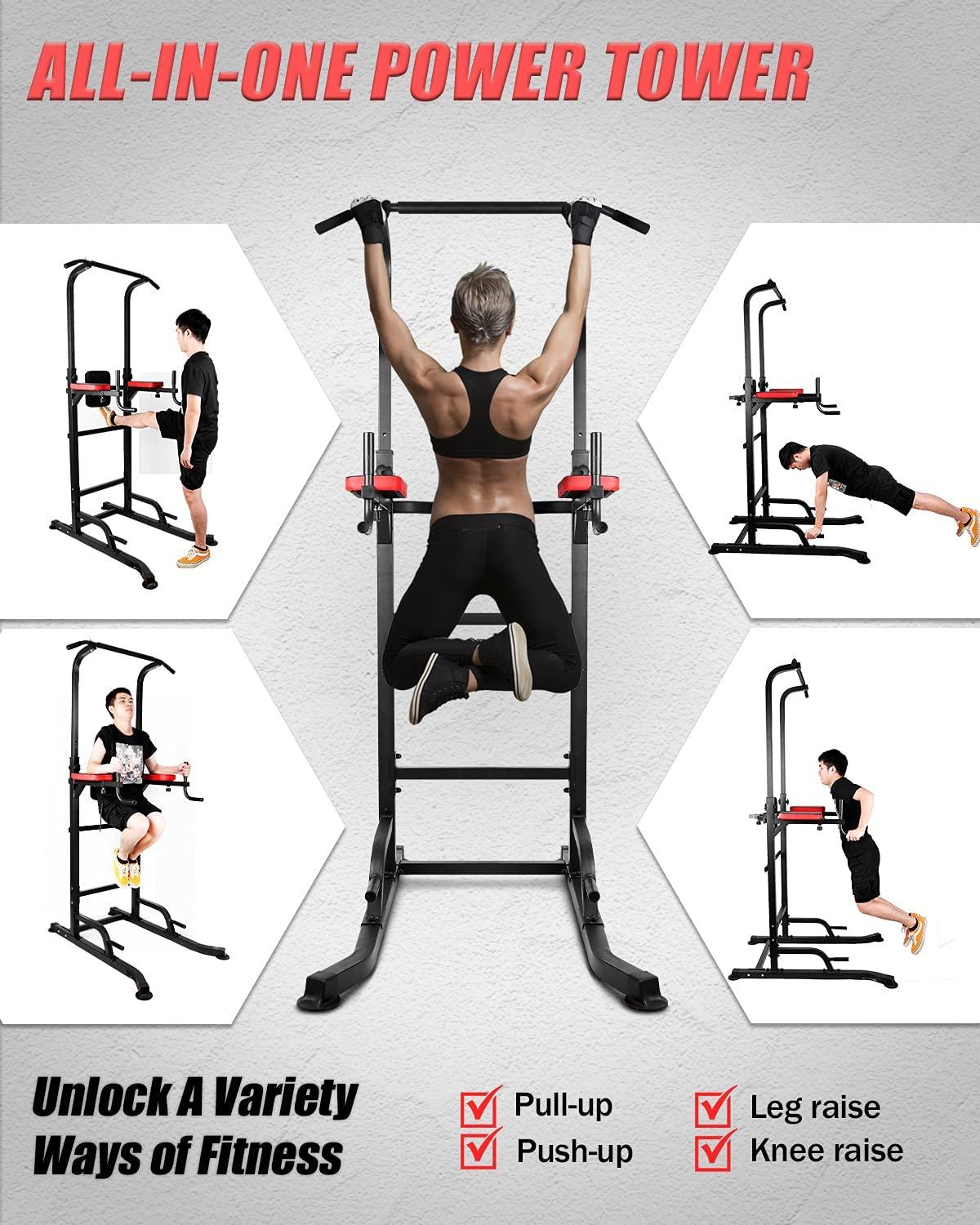INTEY Power Tower Dip Station Pull Up Bar for Home Gym Strength Training Workout Equipment Adjustable Multi-Function Home Gym Fitness Equipment