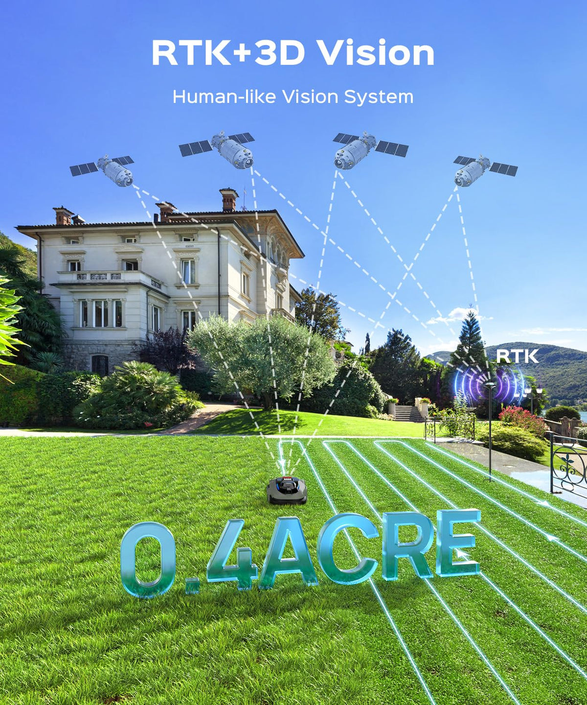 N1600 PRO Wireless Robotic Lawn Mower, RTK &amp; Vision Navigation, Up to 0.4 Acre Coverage, Smart App Control, Multi-Zone Mapping, Systematic Mowing Robot
