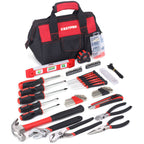 215-Piece Home Repairing Tool Set with 12-Inch Wide Mouth Open StoraBag, Household Hand Tool Kit,Red