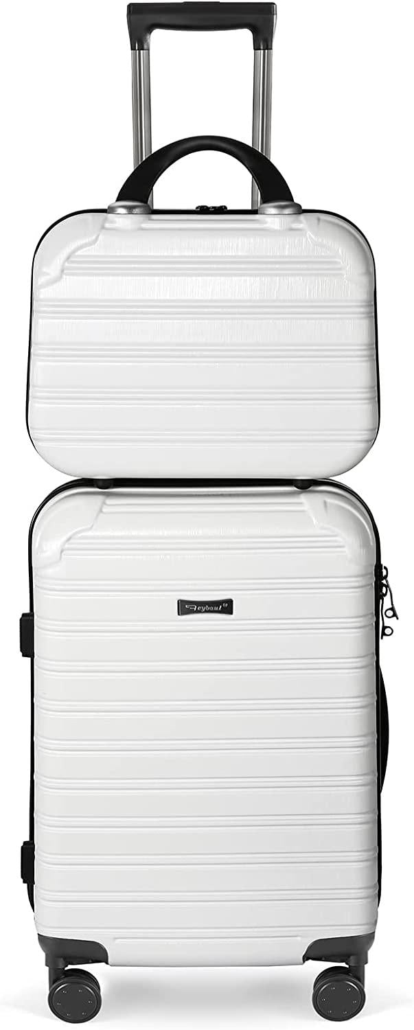 Luggage Set 2PCS Suitcase PC+ABS Carry On Luggage with Spinner Wheels, White 2-Piece Set(14/20) (968)