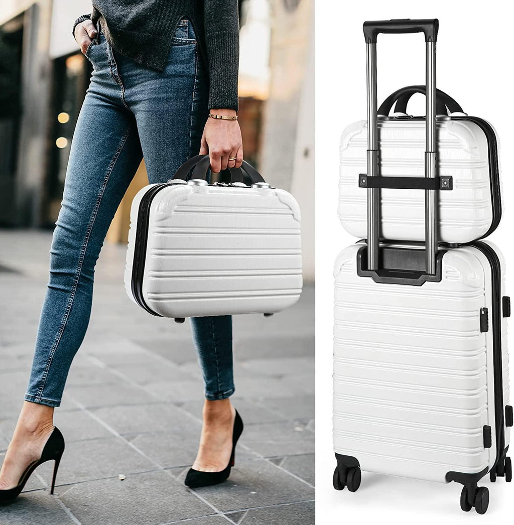 Luggage Set 2PCS Suitcase PC+ABS Carry On Luggage with Spinner Wheels, White 2-Piece Set(14/20) (968)