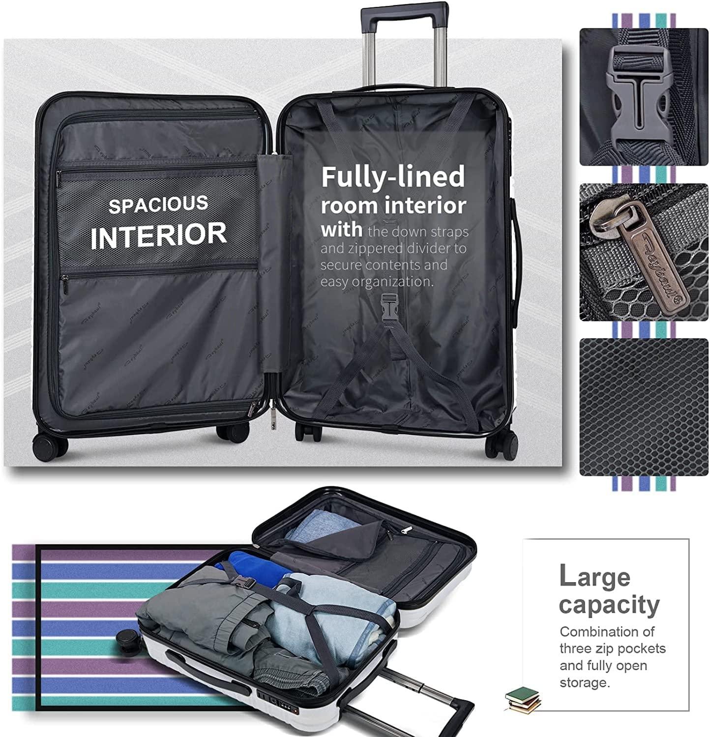 Luggage Set 2PCS Suitcase PC+ABS Carry On Luggage with Spinner Wheels, White 2-Piece Set(14/20) (968)