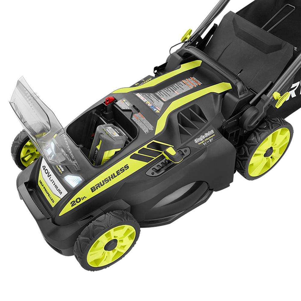 . 20" RY40190 40-Volt Brushless Lithium-Ion Cordless Battery Self Propelled Lawn Mower with 5.0 Ah Battery and Charger Included