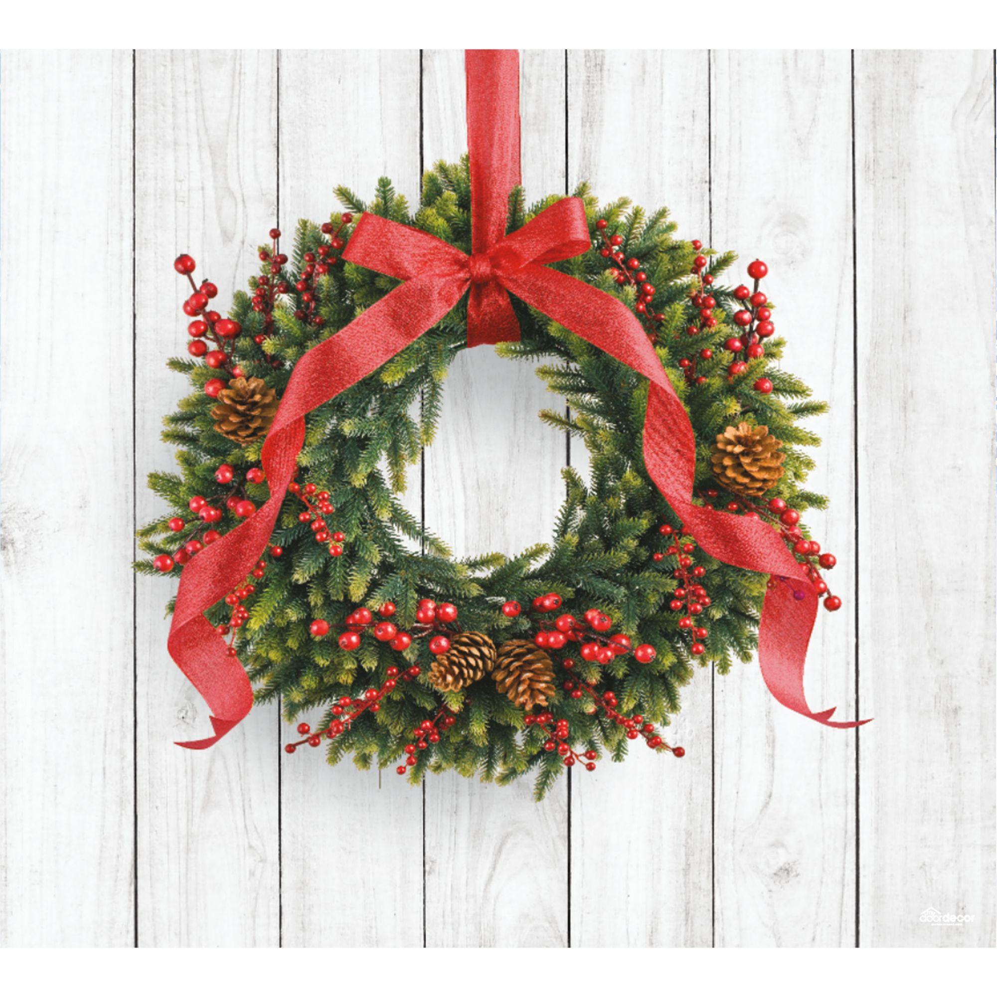 7' x 8' Green and Red Christmas Wreath Split Car Garage Door Banner