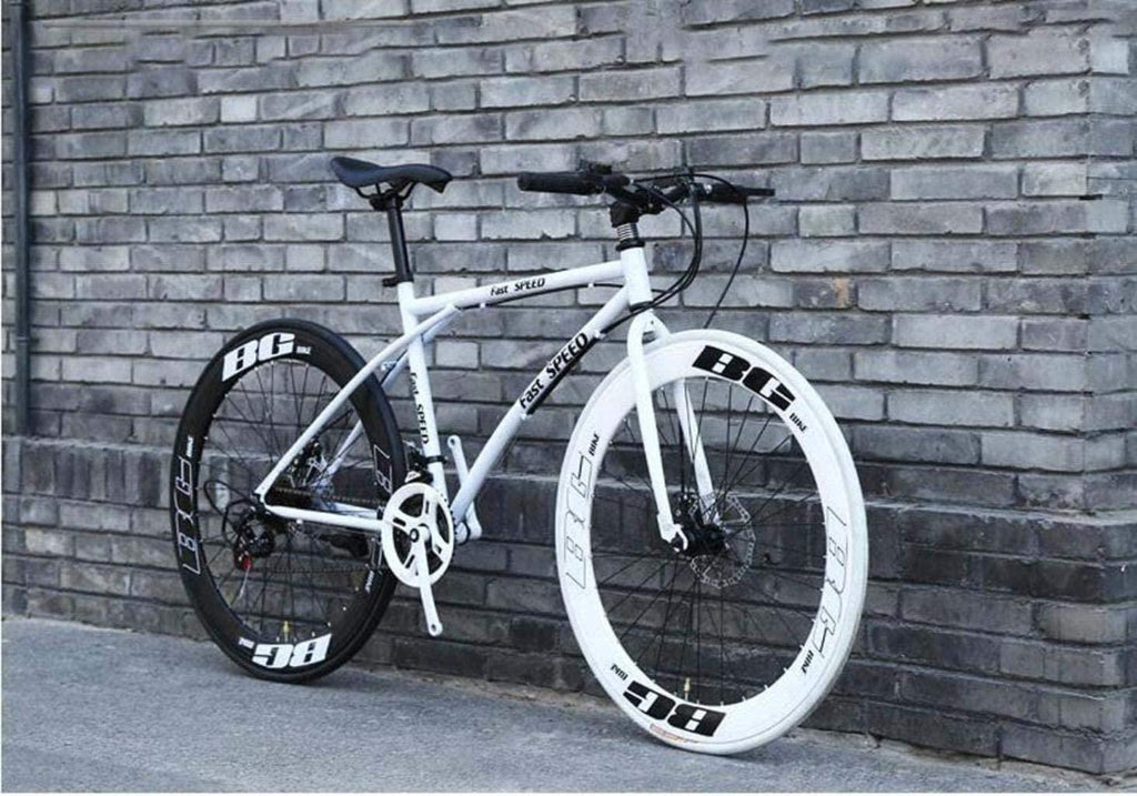 XIAZHOU Men and Female Road 24-Speed 26-inch Bicycle (only Adult) high Carbon Steel Frame Road Bike Race Wheel Double disc Brake Bike 5-27, White (Color : Black)