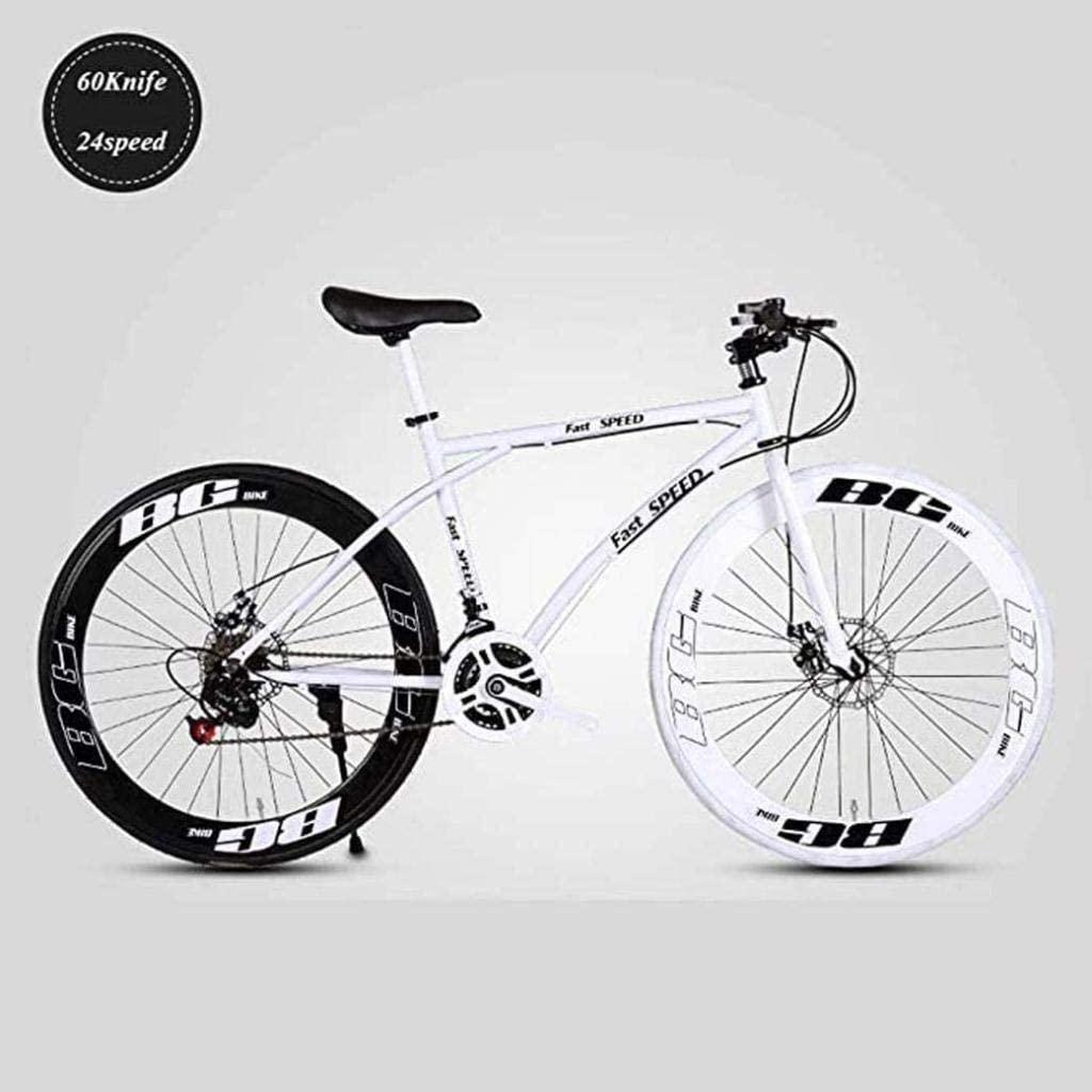 XIAZHOU Men and Female Road 24-Speed 26-inch Bicycle (only Adult) high Carbon Steel Frame Road Bike Race Wheel Double disc Brake Bike 5-27, White (Color : Black)