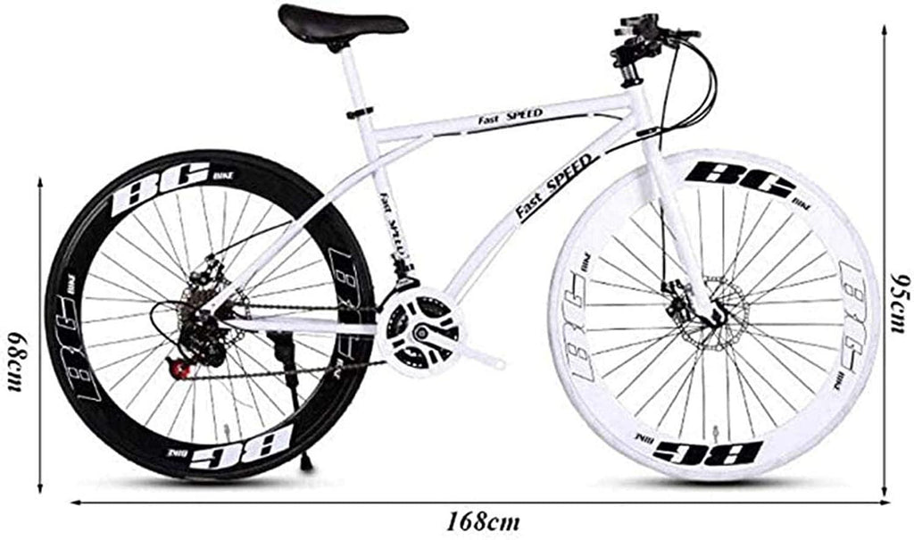 XIAZHOU Men and Female Road 24-Speed 26-inch Bicycle (only Adult) high Carbon Steel Frame Road Bike Race Wheel Double disc Brake Bike 5-27, White (Color : Black)