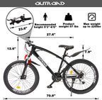PanAme 26 Inch Mountain Bike,High Carbon Steel Frame Bike with 21 Speed  Shifter and Double Disc Brake, Front Suspension Anti-Slip Bicycle for Adult, Black