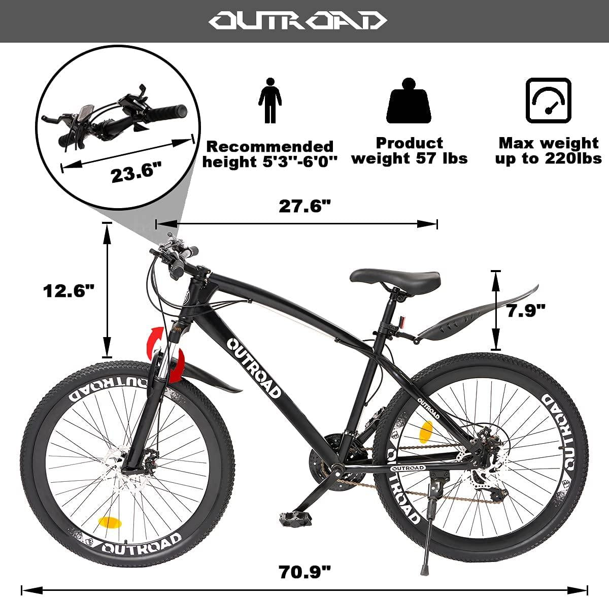 PanAme 26 Inch Mountain Bike,High Carbon Steel Frame Bike with 21 Speed  Shifter and Double Disc Brake, Front Suspension Anti-Slip Bicycle for Adult, Black