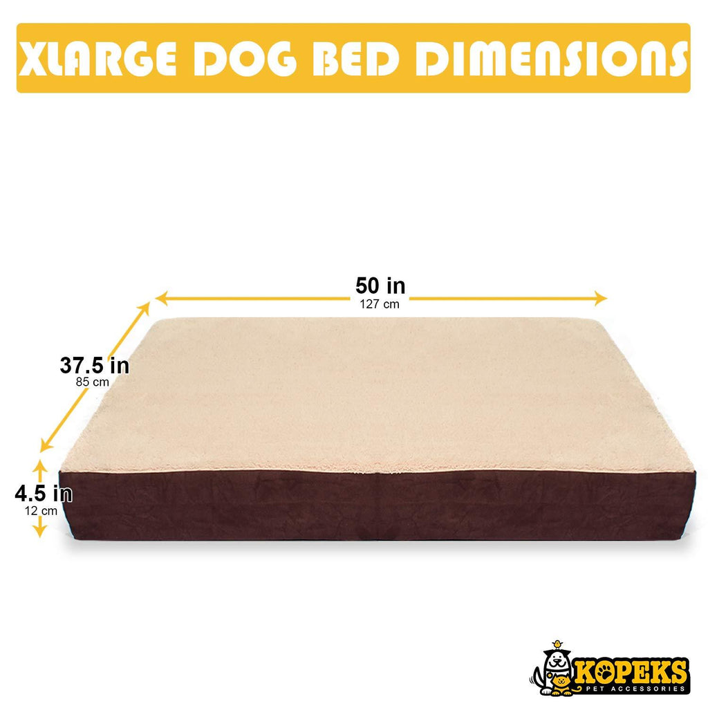 KOPEKS Rectangular Orthopedic Memory Foam Dog Bed - Includes Waterproof Inner Protector &amp; Removable Cover