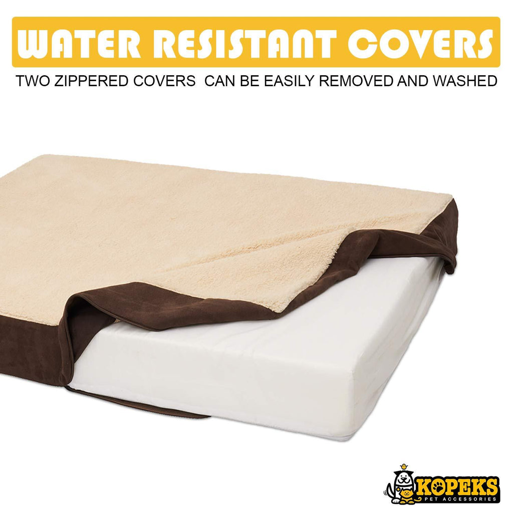 KOPEKS Rectangular Orthopedic Memory Foam Dog Bed - Includes Waterproof Inner Protector &amp; Removable Cover