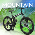 26 inch Folding Mountain Bike, 21 Speed Folding Bike,Full Suspension Disc Brake Outdoor Bikes for Men Women Carbon Steel Black