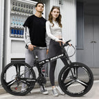 26 inch Folding Mountain Bike, 21 Speed Folding Bike,Full Suspension Disc Brake Outdoor Bikes for Men Women Carbon Steel Black