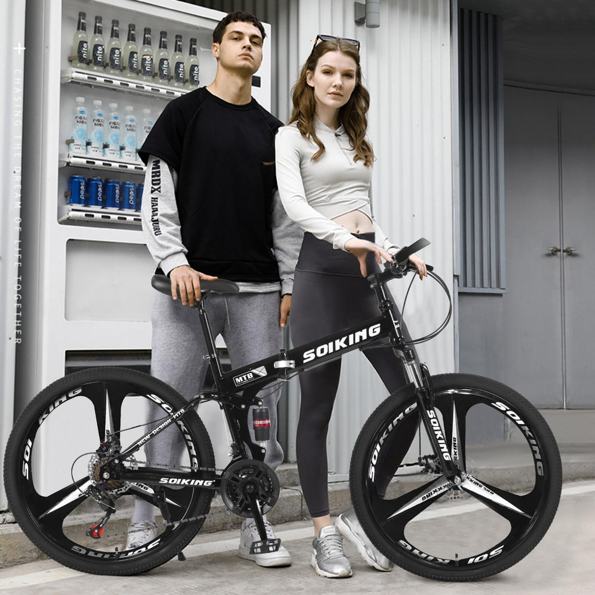 26 inch Folding Mountain Bike, 21 Speed Folding Bike,Full Suspension Disc Brake Outdoor Bikes for Men Women Carbon Steel Black
