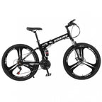 26 inch Folding Mountain Bike, 21 Speed Folding Bike,Full Suspension Disc Brake Outdoor Bikes for Men Women Carbon Steel Black