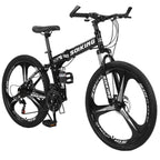 26 inch Folding Mountain Bike, 21 Speed Folding Bike,Full Suspension Disc Brake Outdoor Bikes for Men Women Carbon Steel Black