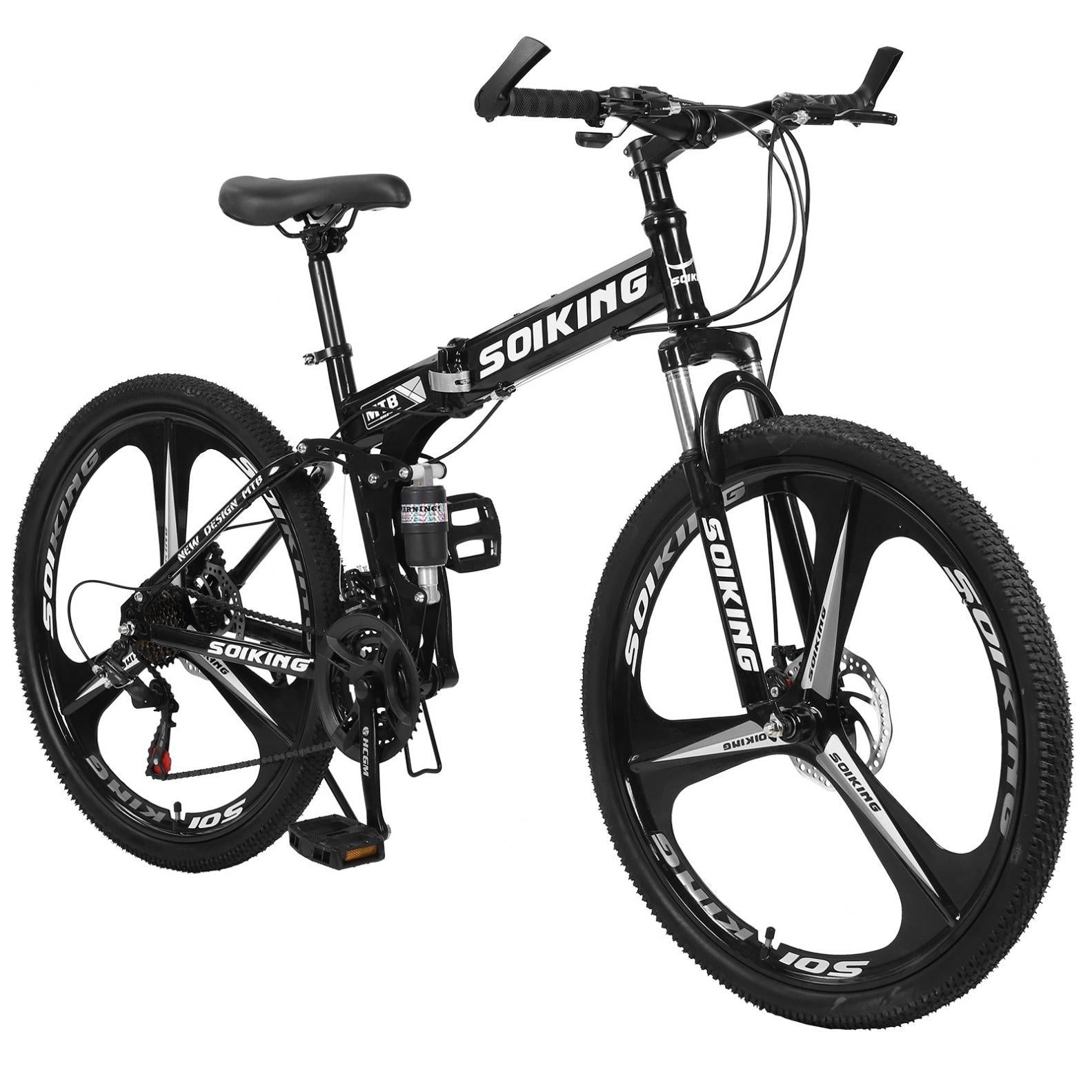 26 inch Folding Mountain Bike, 21 Speed Folding Bike,Full Suspension Disc Brake Outdoor Bikes for Men Women Carbon Steel Black