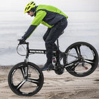 26 inch Folding Mountain Bike, 21 Speed Folding Bike,Full Suspension Disc Brake Outdoor Bikes for Men Women Carbon Steel Black