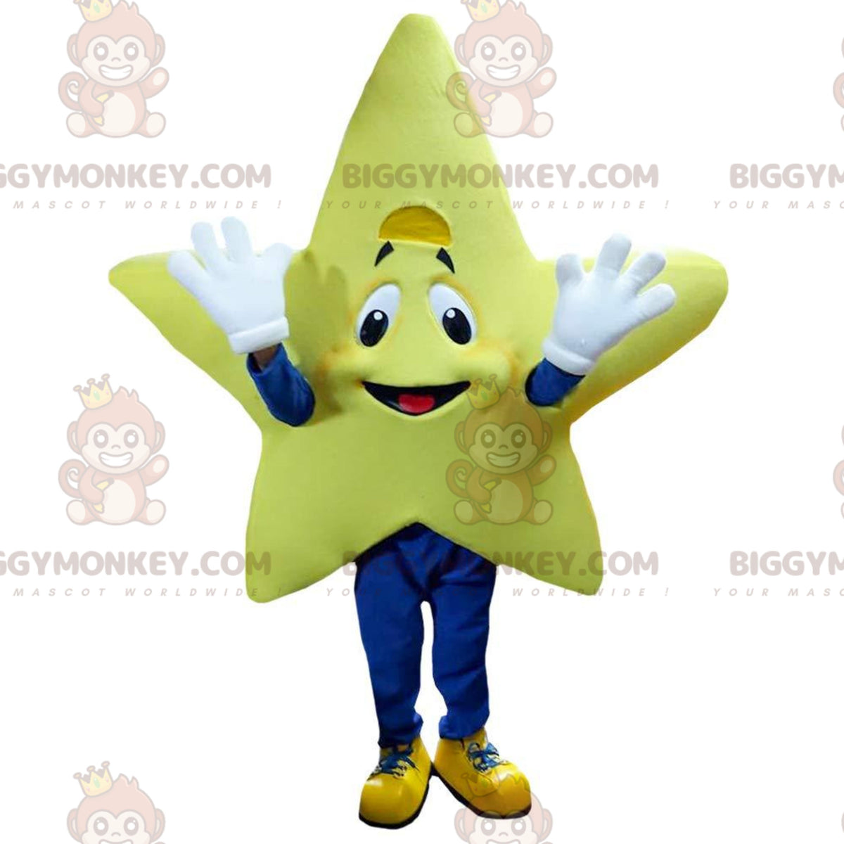Giant Smiling Yellow Star BIGGYMONKEYMascot Costume, Star Costume